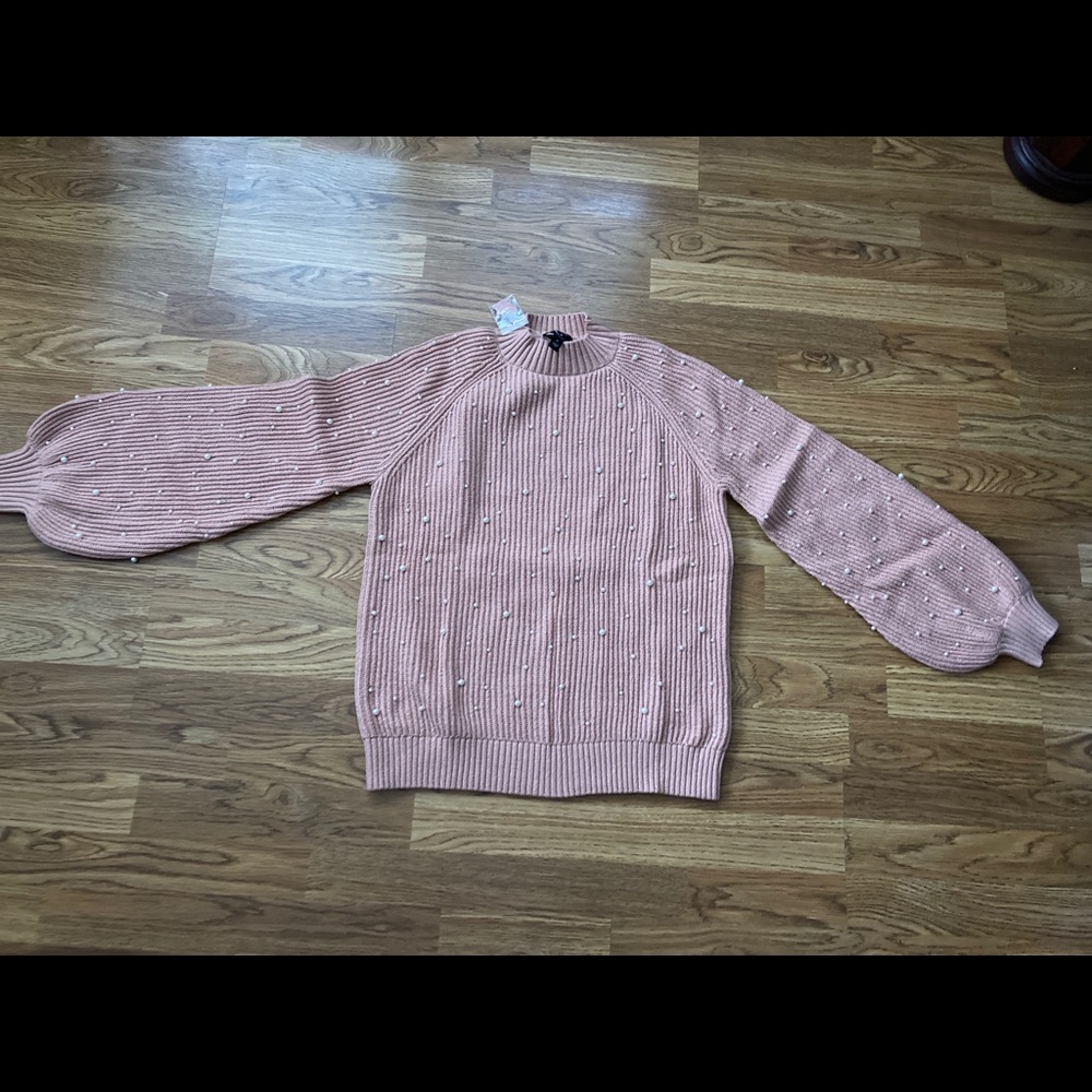Womens pink beaded sweater
